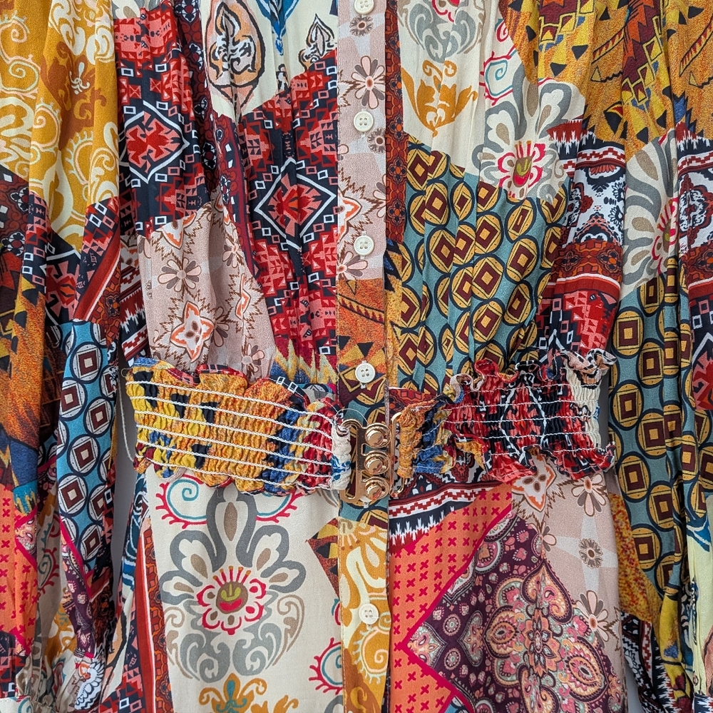 MOTF Multicolor Patchwork Long Sleeve Dress - Picture 3 of 5
